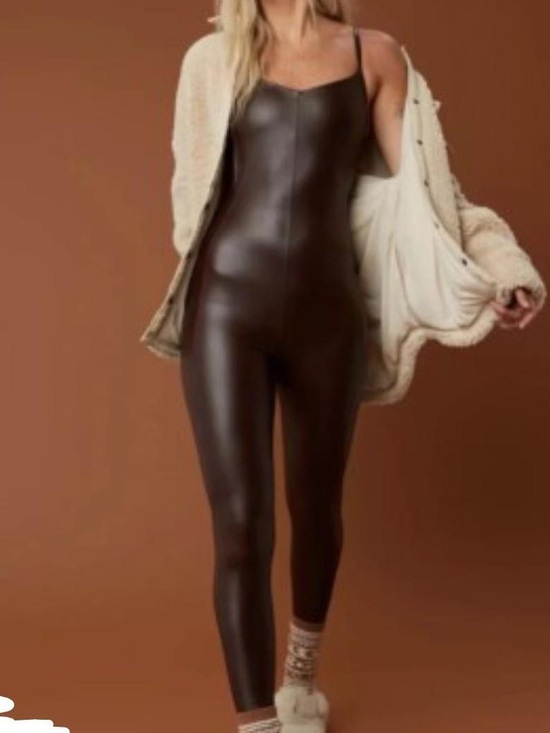 aerie Pants - NWT aerie Offline Real Luxe Chocolate Brown Faux-Leather Slim Jumpsuit (L)